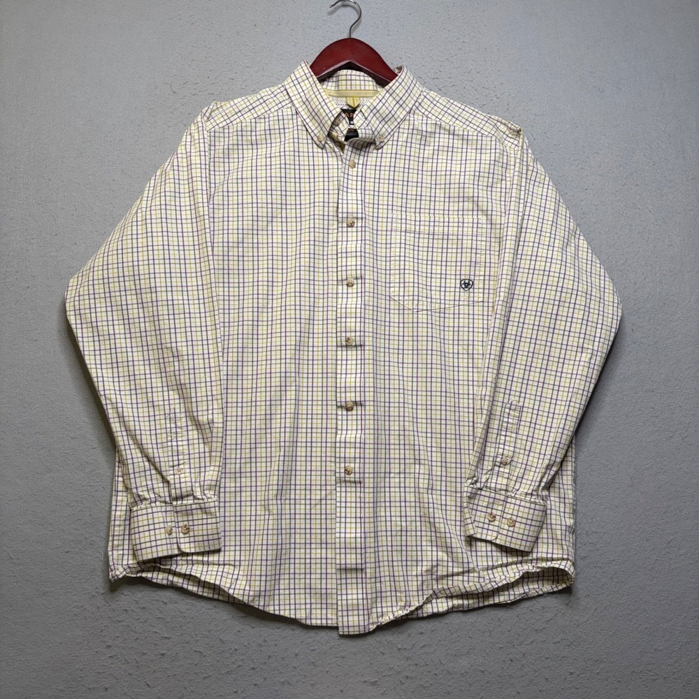 Ariat Shirt Mens XL White Purple Plaid Pro Series Long Sleeve Button Down